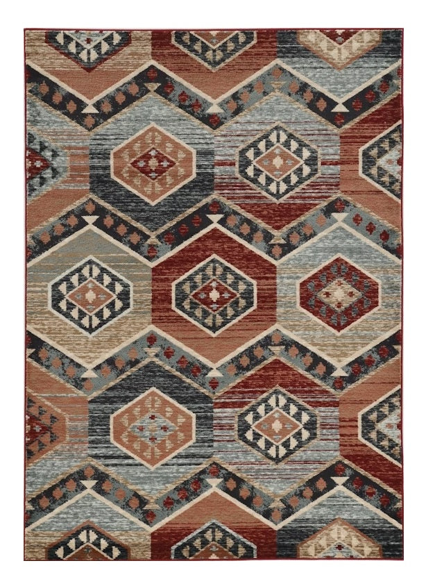 3' X 5' Red And Blue Geometric Area Rug