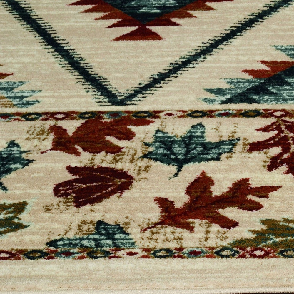 8' Ivory Red And Gray Southwestern Runner Rug