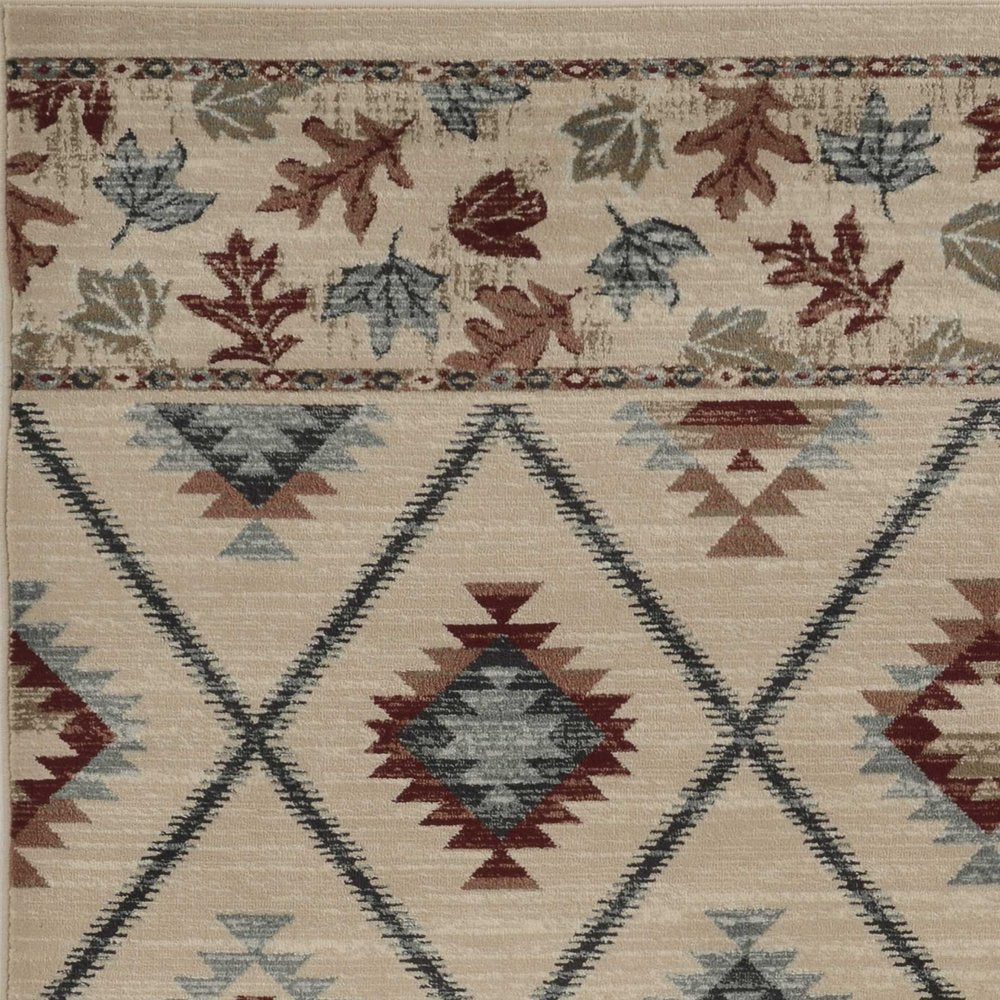 8' Ivory Red And Gray Southwestern Runner Rug