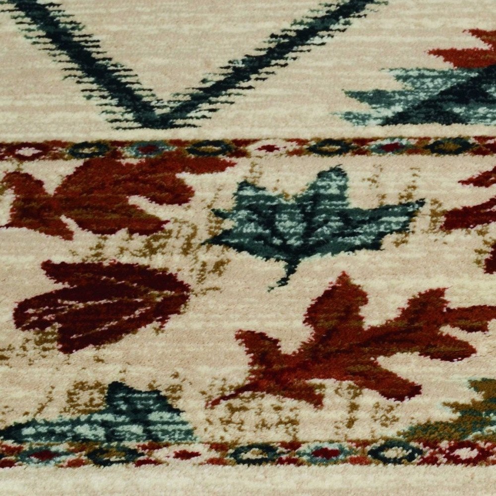 8' Ivory Red And Gray Southwestern Runner Rug