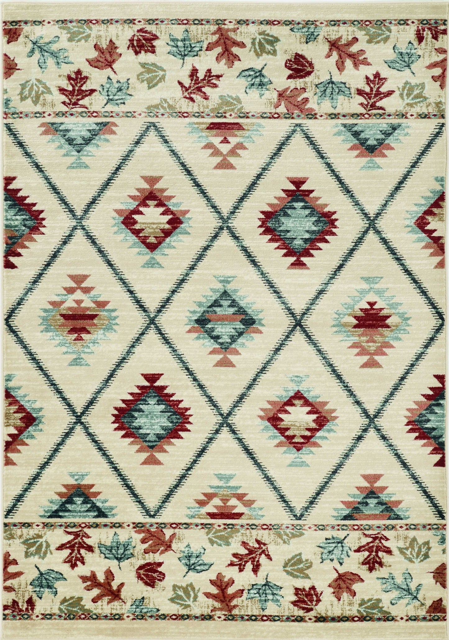 8' Ivory Red And Gray Southwestern Runner Rug