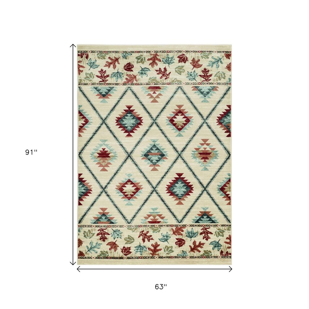 8' Ivory Red And Gray Southwestern Runner Rug