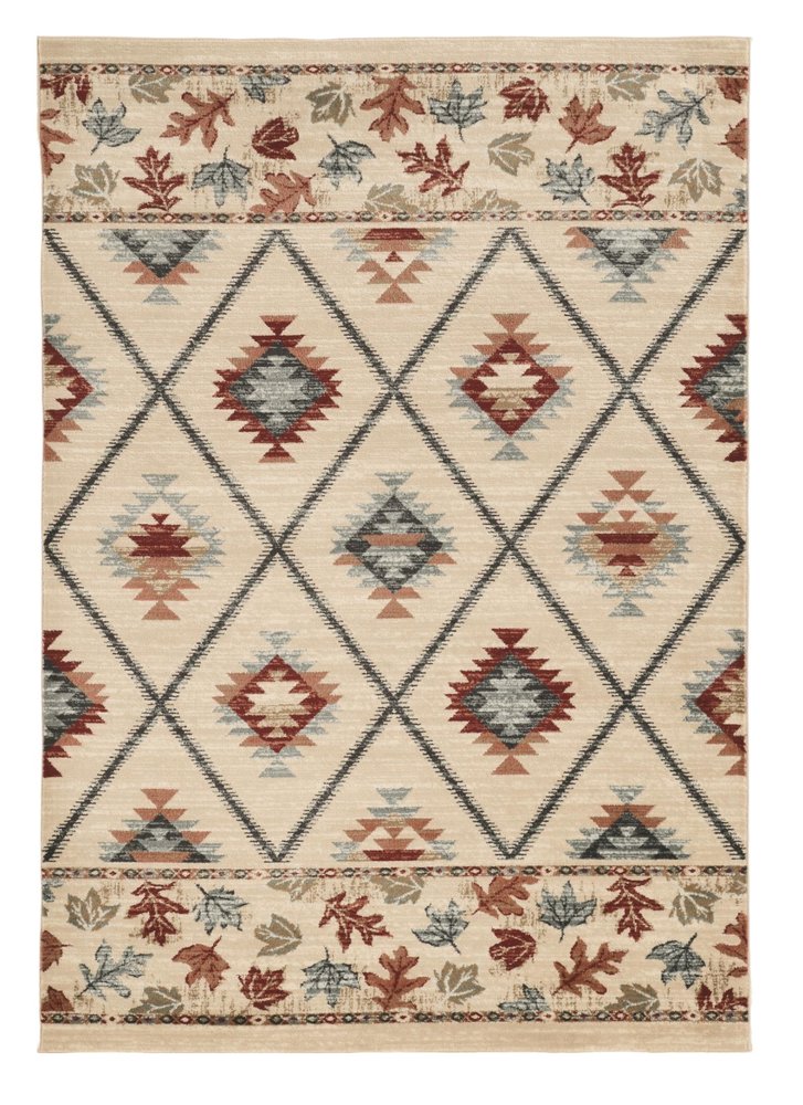 9' X 12' Ivory Red And Gray Southwestern Area Rug