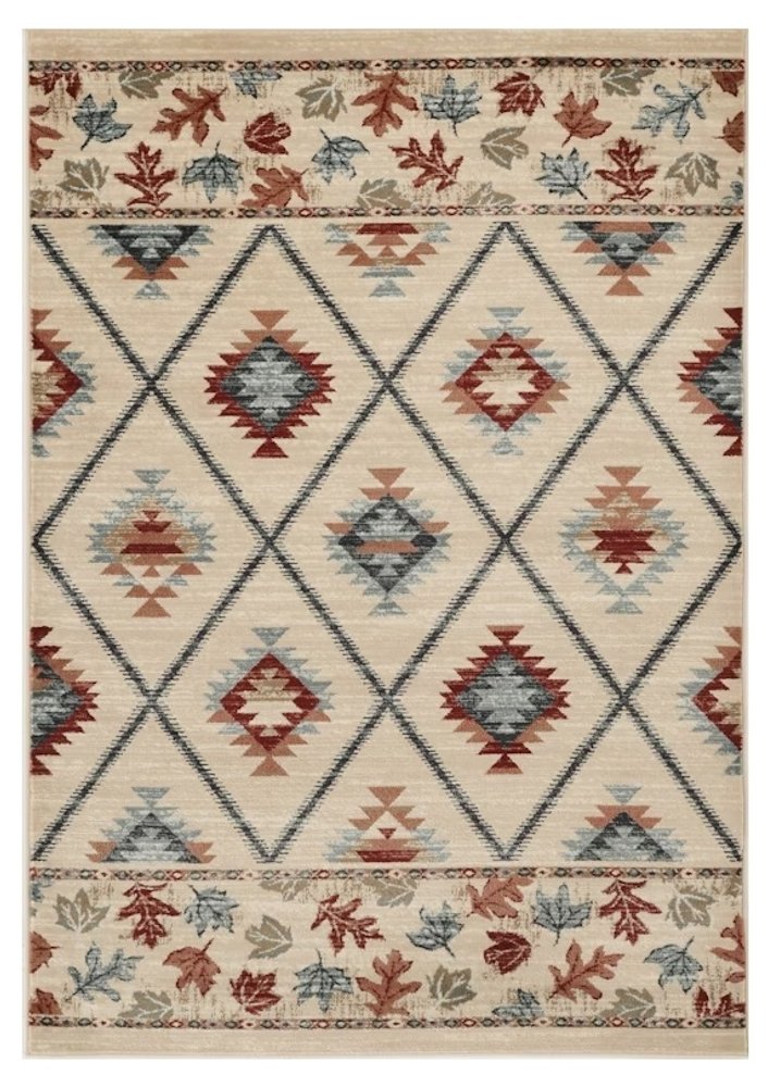 8' Ivory Red And Gray Southwestern Runner Rug