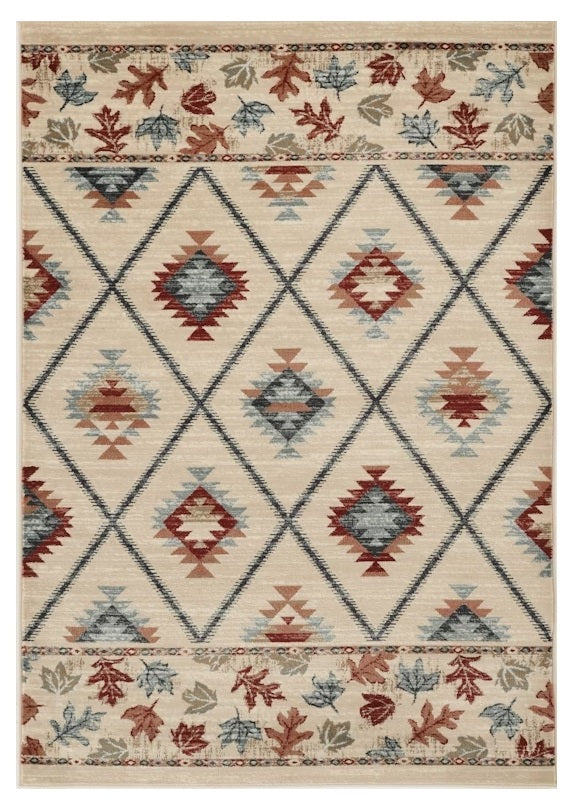 8' Ivory Red And Gray Southwestern Runner Rug