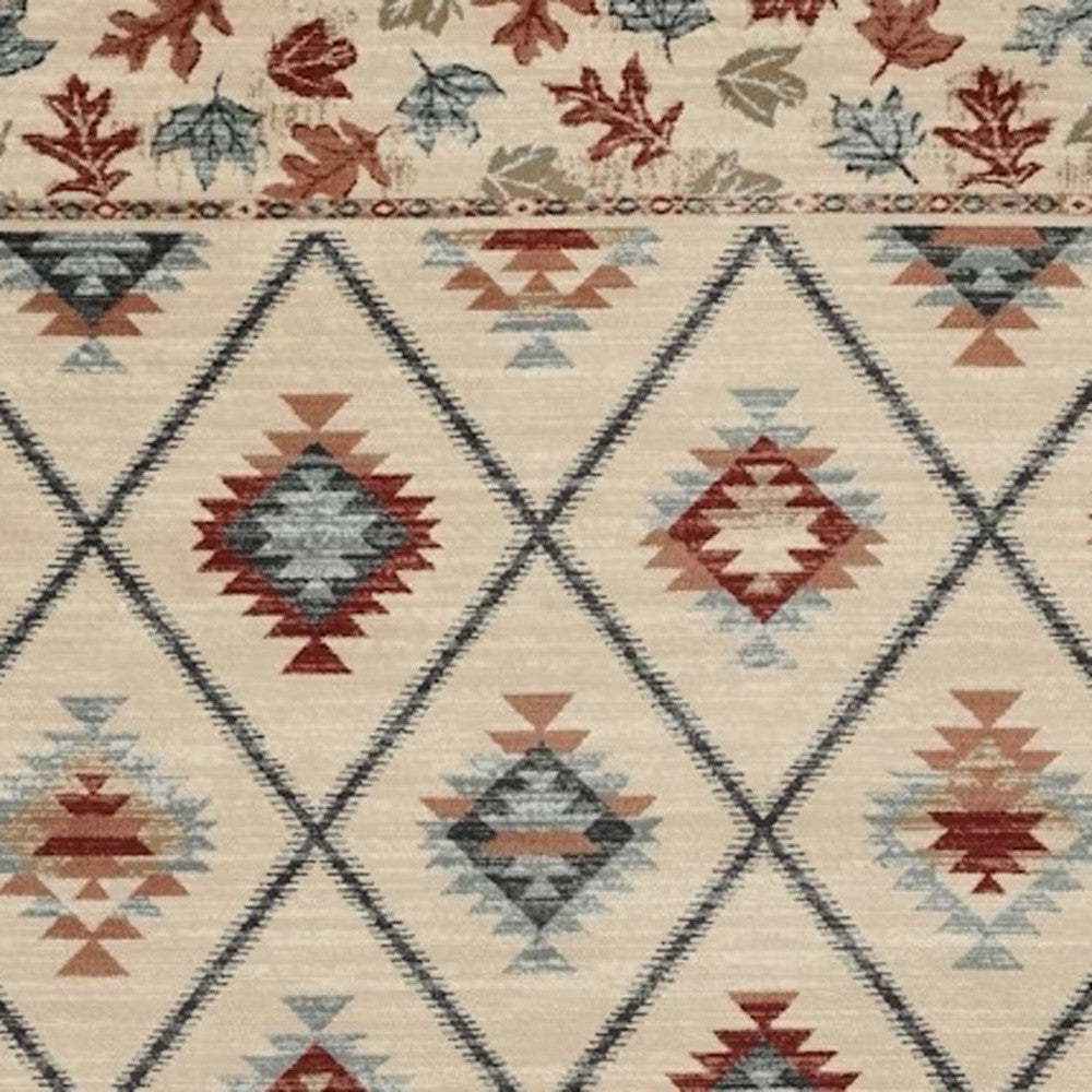 8' Ivory Red And Gray Southwestern Runner Rug