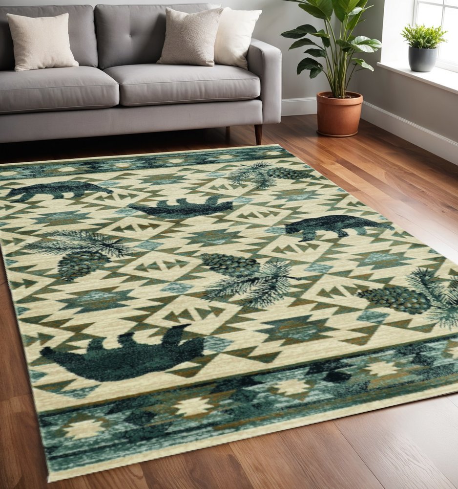 8' X 10' Ivory And Gray Woodland Lodge Area Rug