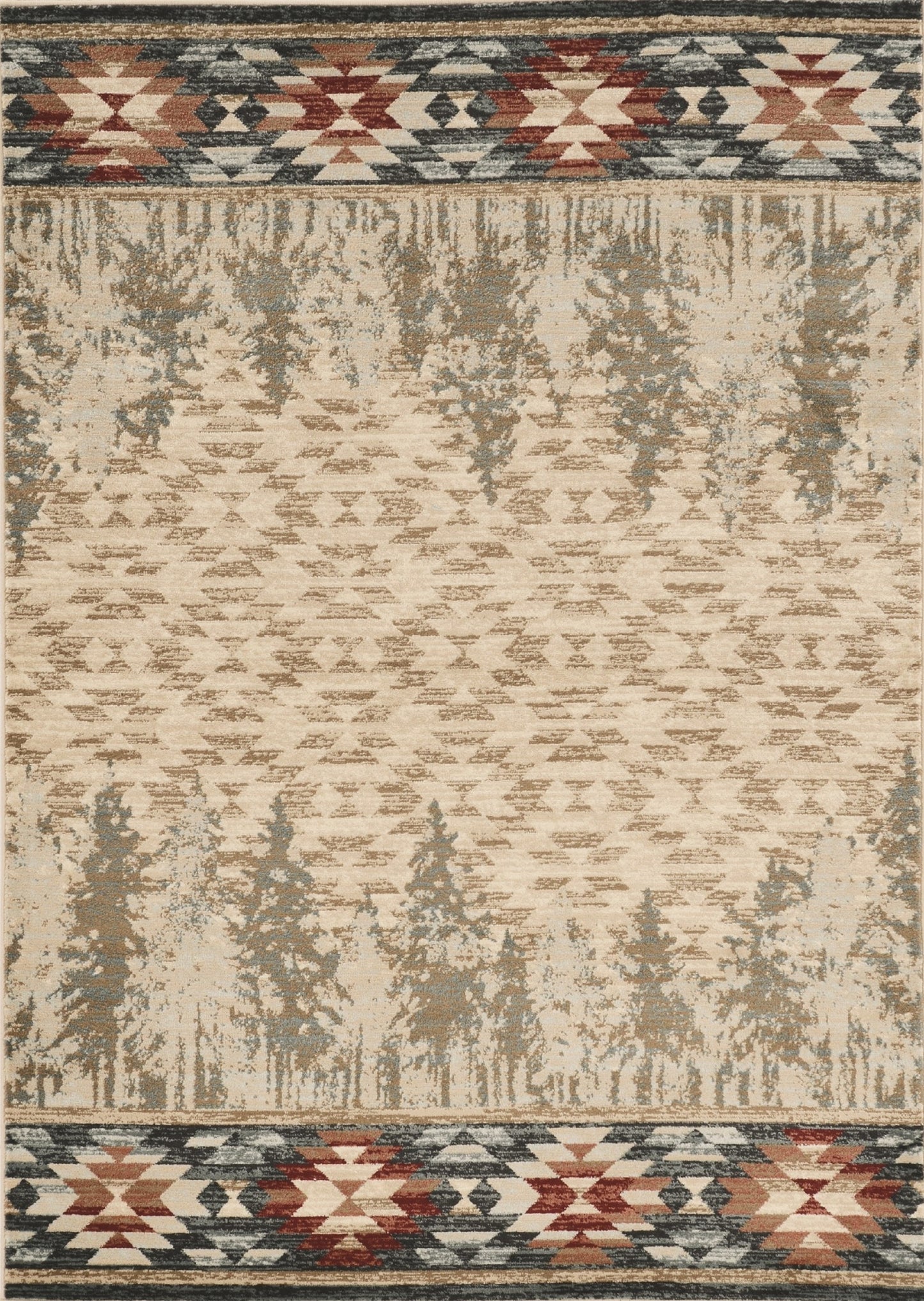 5' X 8' Ivory Green And Red Abstract Area Rug