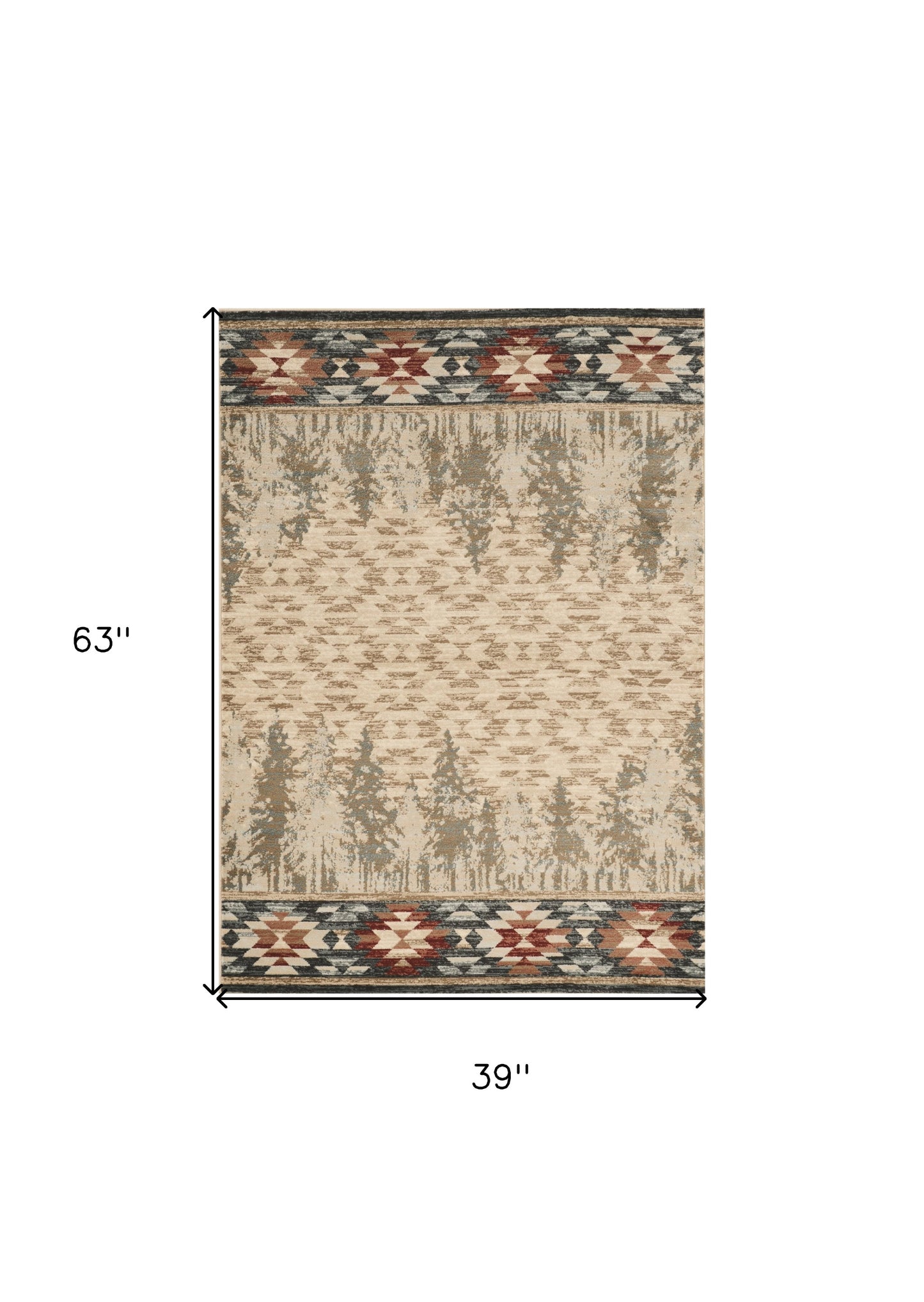 5' X 8' Ivory Green And Red Abstract Area Rug