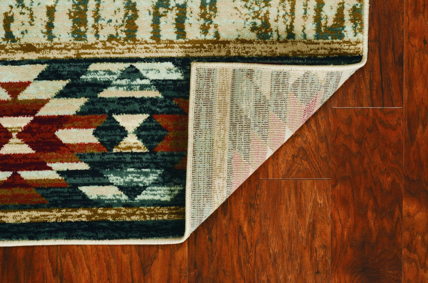 5' X 8' Ivory Green And Red Abstract Area Rug