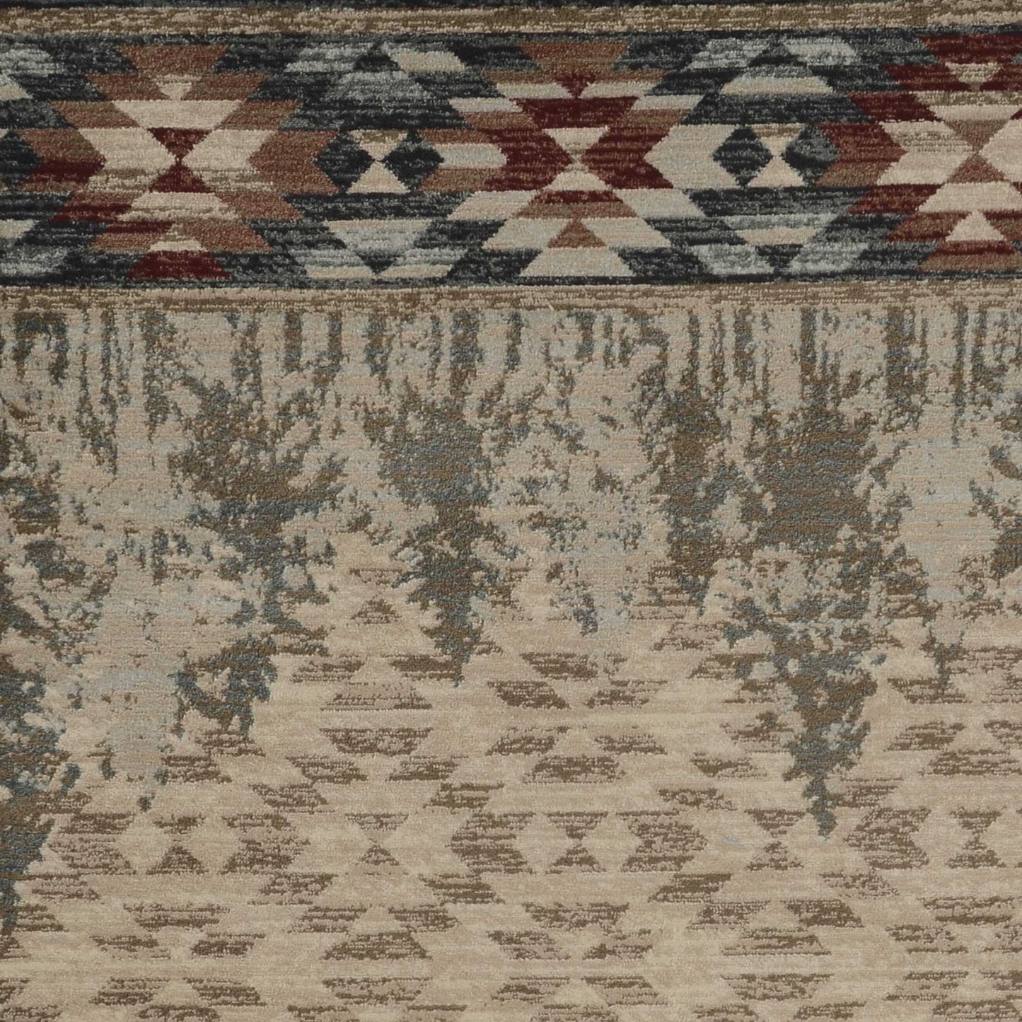 5' X 8' Ivory Green And Red Abstract Area Rug
