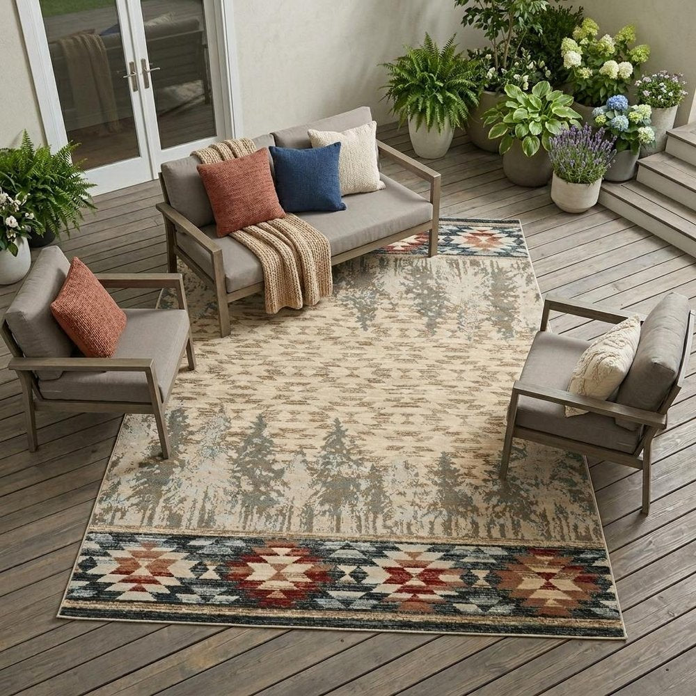 8' X 10' Ivory Southwestern Indoor Outdoor Area Rug