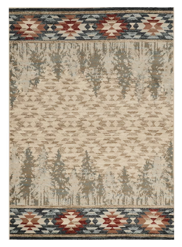 5' X 8' Ivory Green And Red Abstract Area Rug