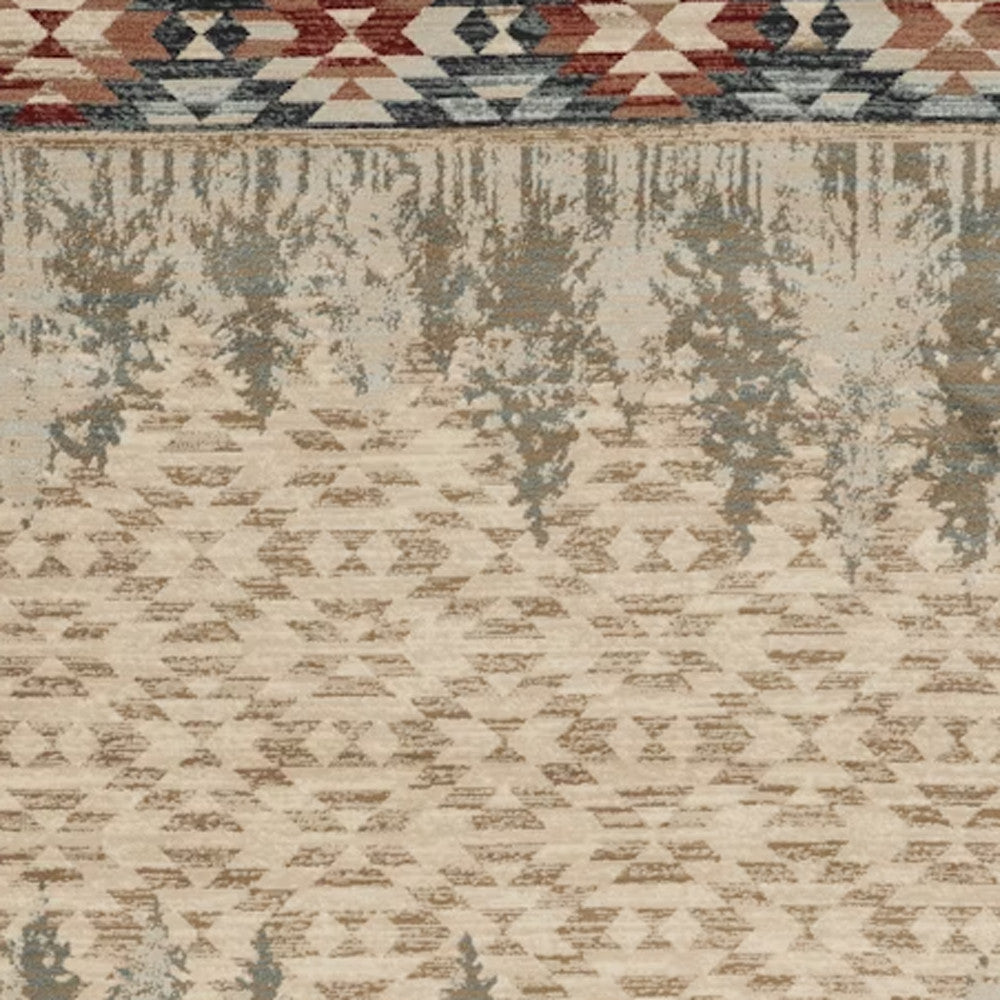 5' X 8' Ivory Green And Red Abstract Area Rug