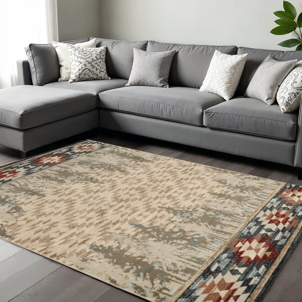 3' X 5' Beige Gray And Rust Southwestern Area Rug
