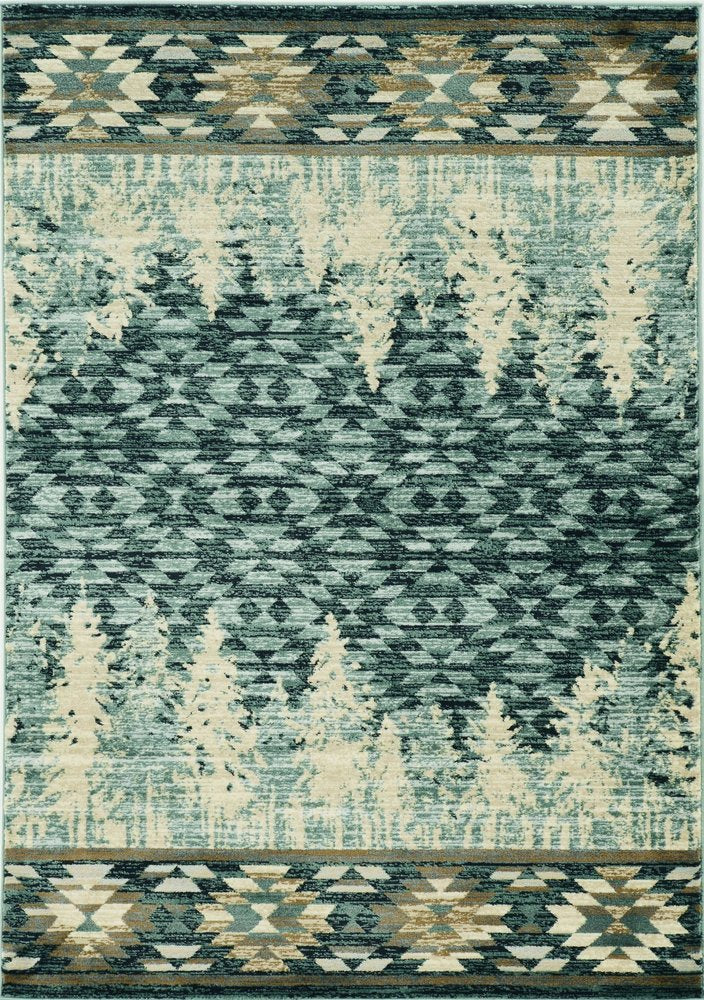 9' X 12' Slate Blue Charcoal And Beige Woodland Lodge Area Rug