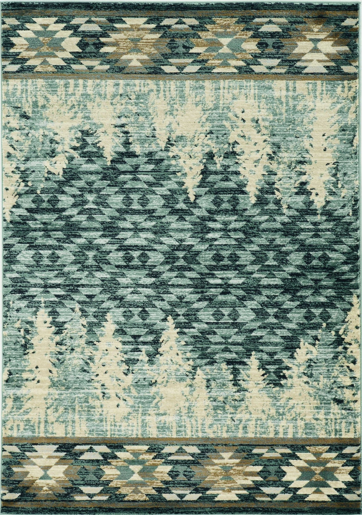 5' X 8' Slate Blue And Ivory Southwestern Area Rug