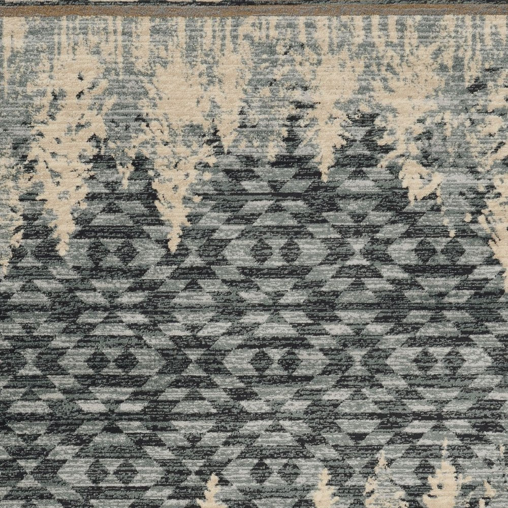 5' X 8' Slate Blue And Ivory Southwestern Area Rug