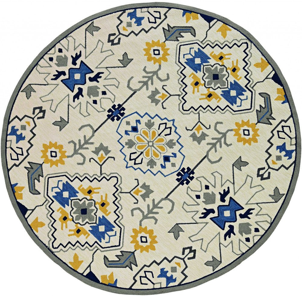5' X 8' Ivory Abstract Indoor Outdoor Area Rug
