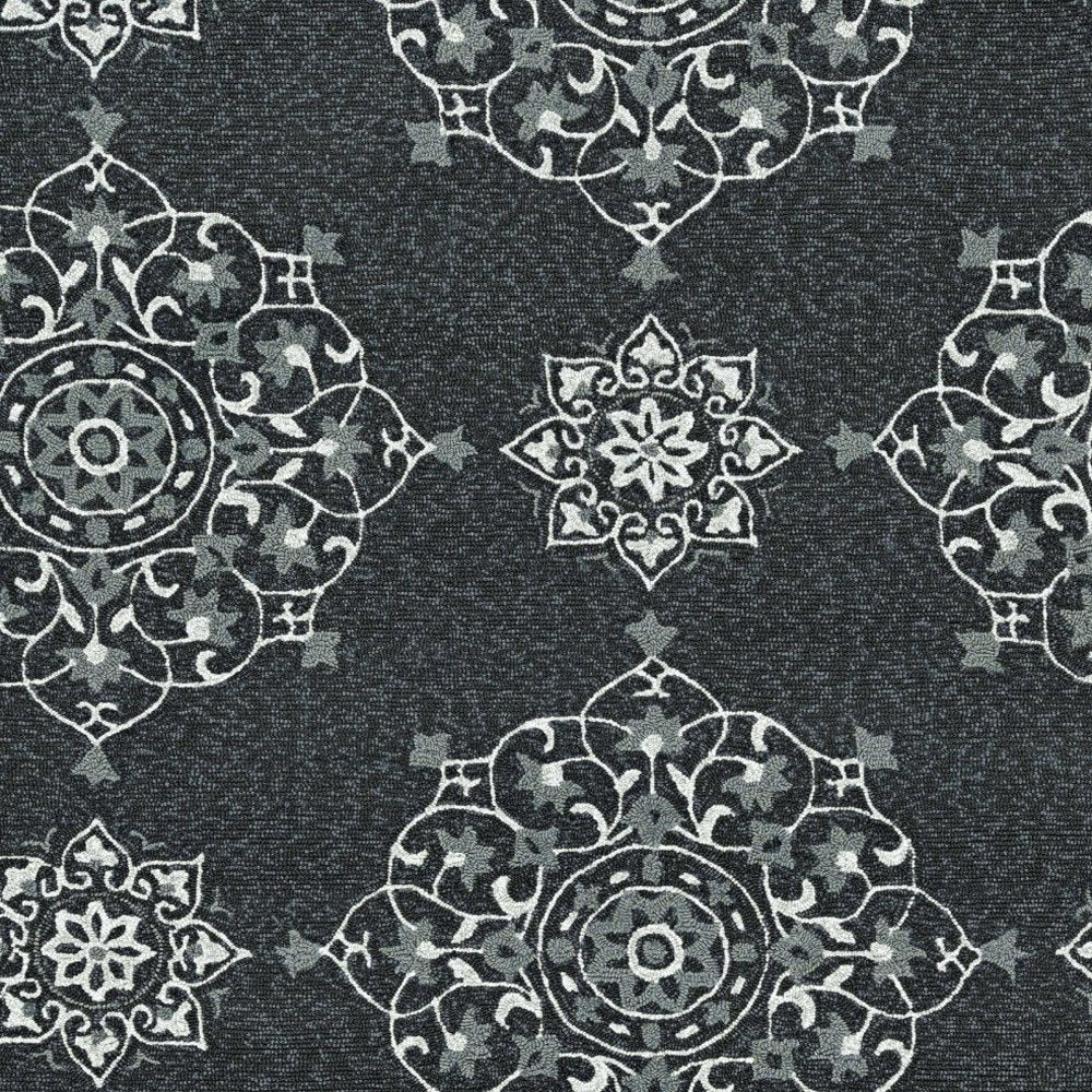 3' X 5' Charcoal Ivory And Gray Medallion Hand Tufted Area Rug