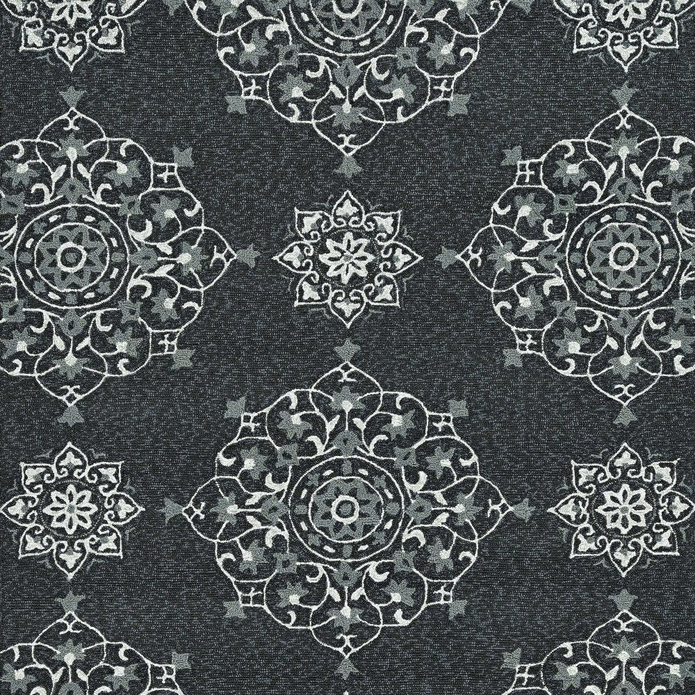 3' X 5' Charcoal Ivory And Gray Medallion Hand Tufted Area Rug