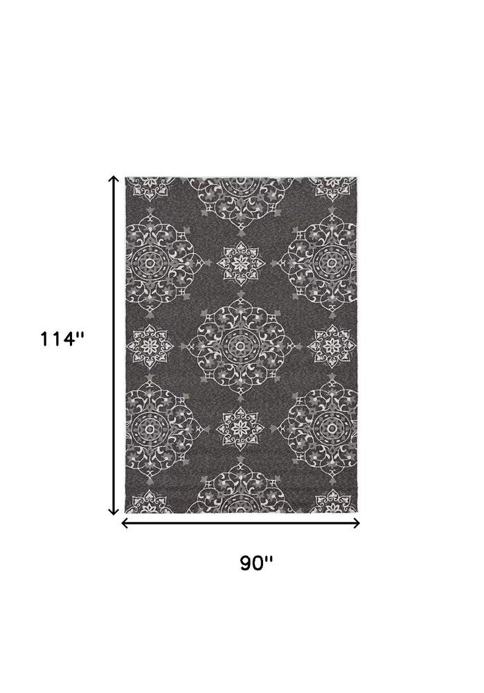 3' X 5' Charcoal Ivory And Gray Medallion Hand Tufted Area Rug