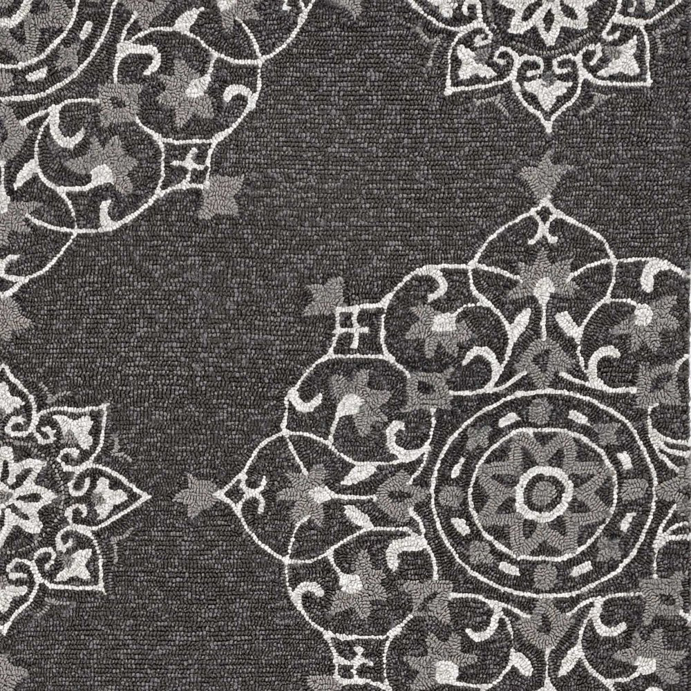 3' X 5' Charcoal Ivory And Gray Medallion Hand Tufted Area Rug