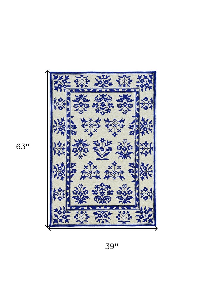 3' X 5' Blue Floral Indoor Outdoor Area Rug