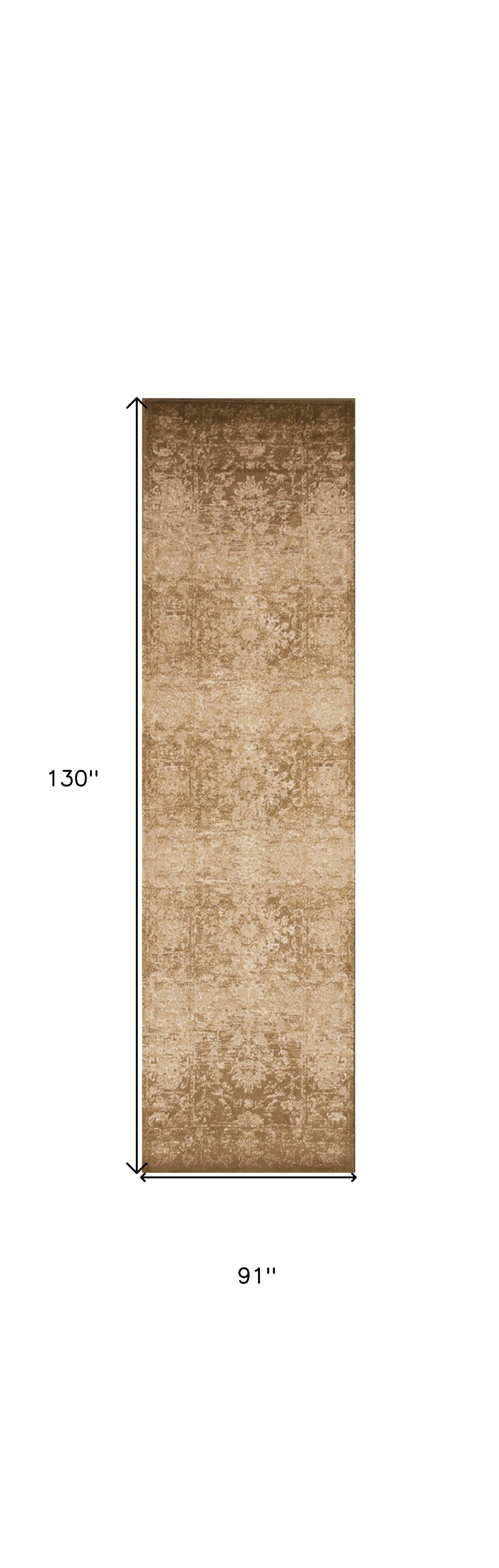 8' Beige Floral Runner Rug
