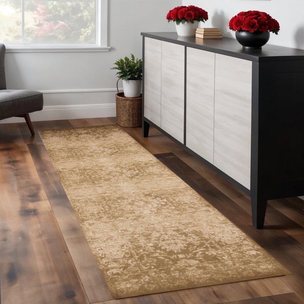 7' X 10' Beige And Tan Floral Medallion Area Rug