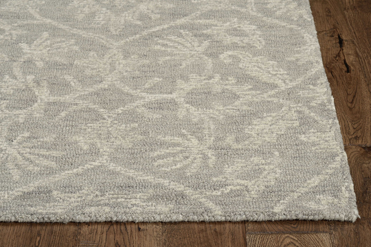 5' X 7' Gray And Light Gray Wool Floral Medallion Hand Tufted Area Rug