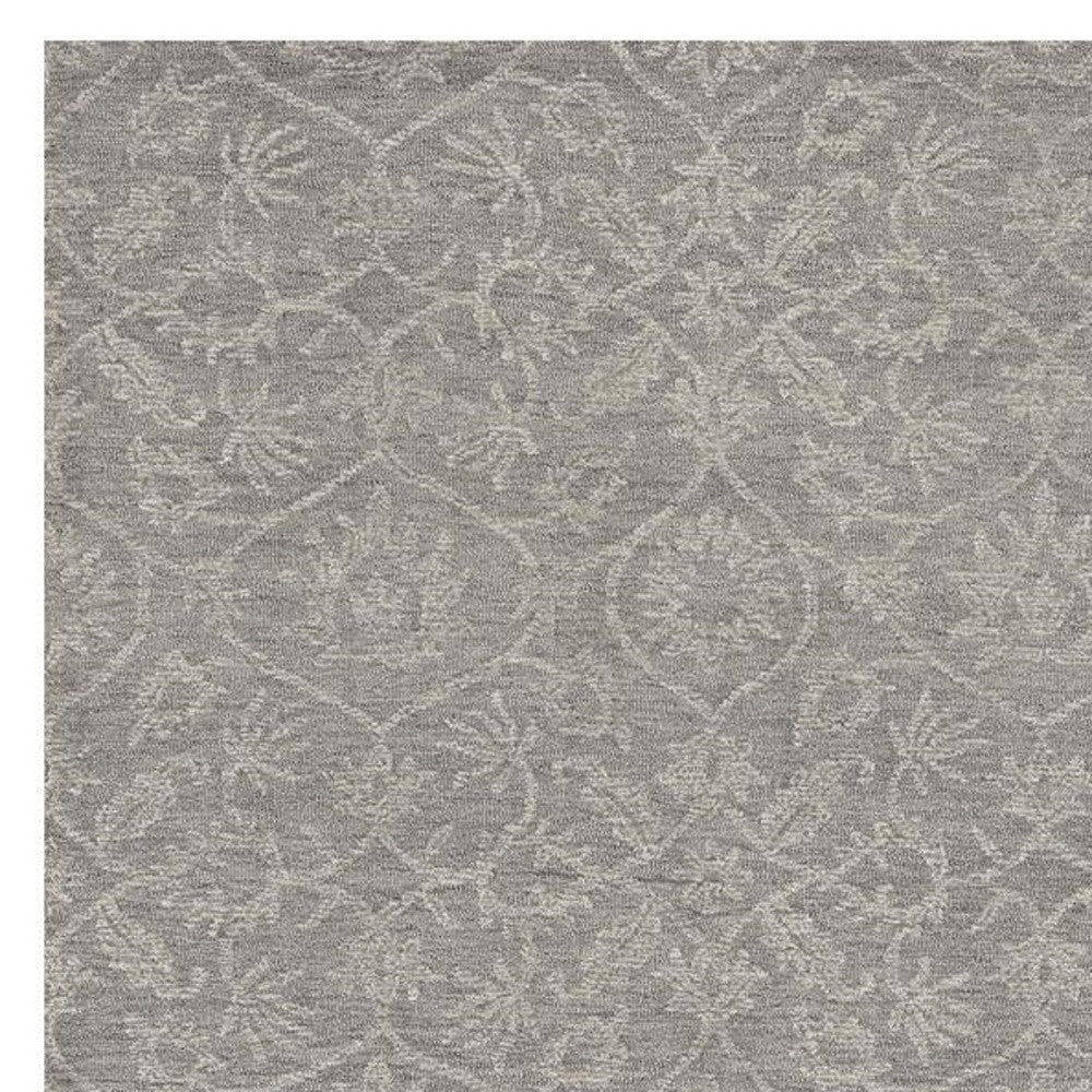 5' X 7' Gray And Light Gray Wool Floral Medallion Hand Tufted Area Rug