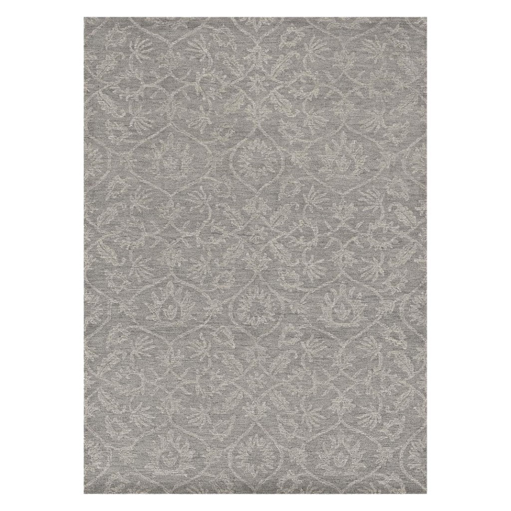 5' X 7' Gray And Light Gray Wool Floral Medallion Hand Tufted Area Rug