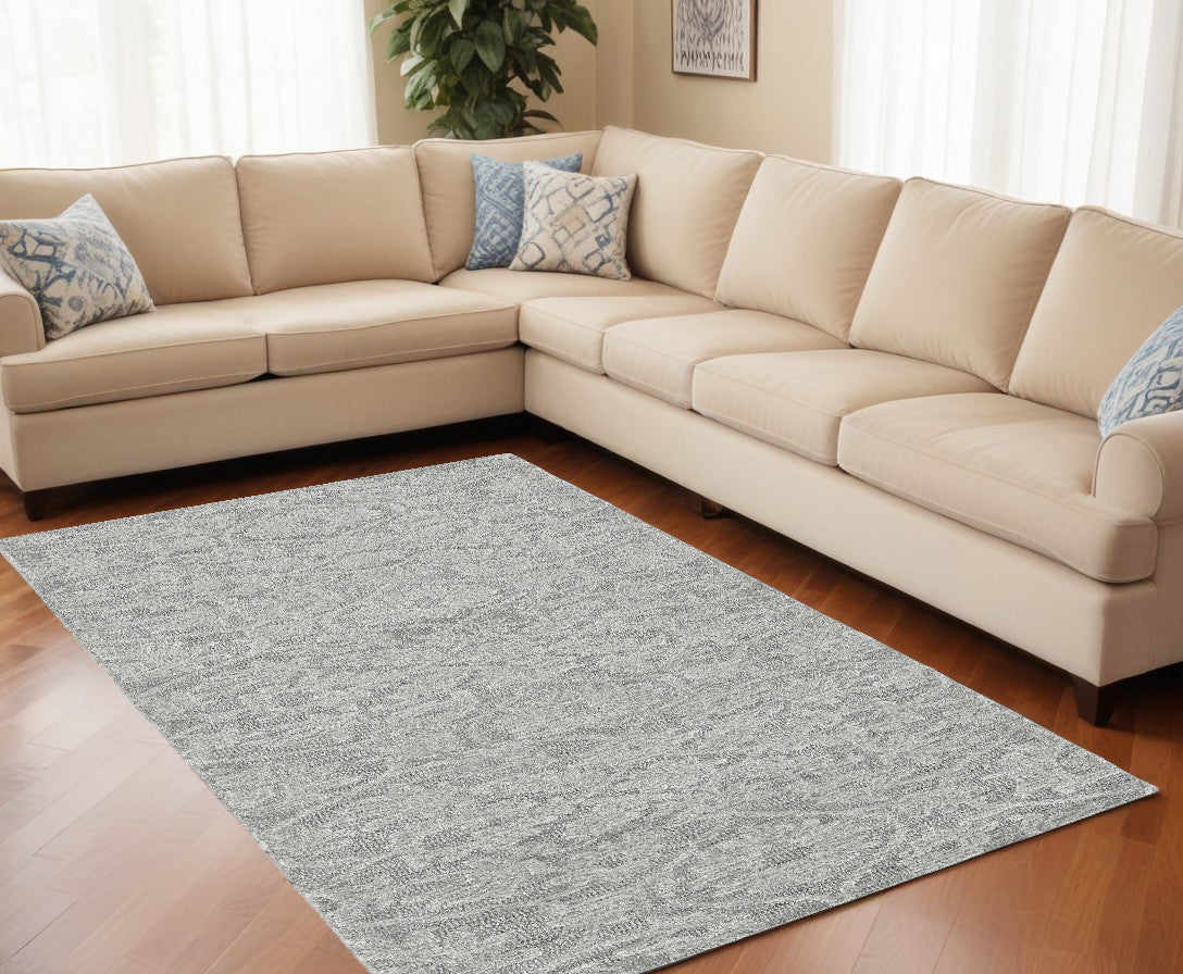 5' X 7' Gray And Light Gray Wool Floral Medallion Hand Tufted Area Rug