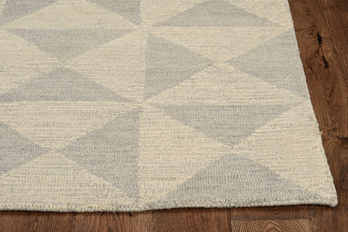 8' Gray And Light Gray Wool Geometric Hand Tufted Runner Rug