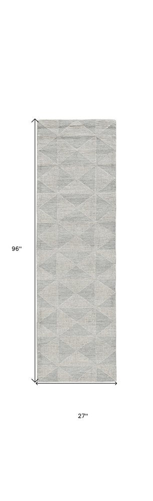 8' Gray And Light Gray Wool Geometric Hand Tufted Runner Rug