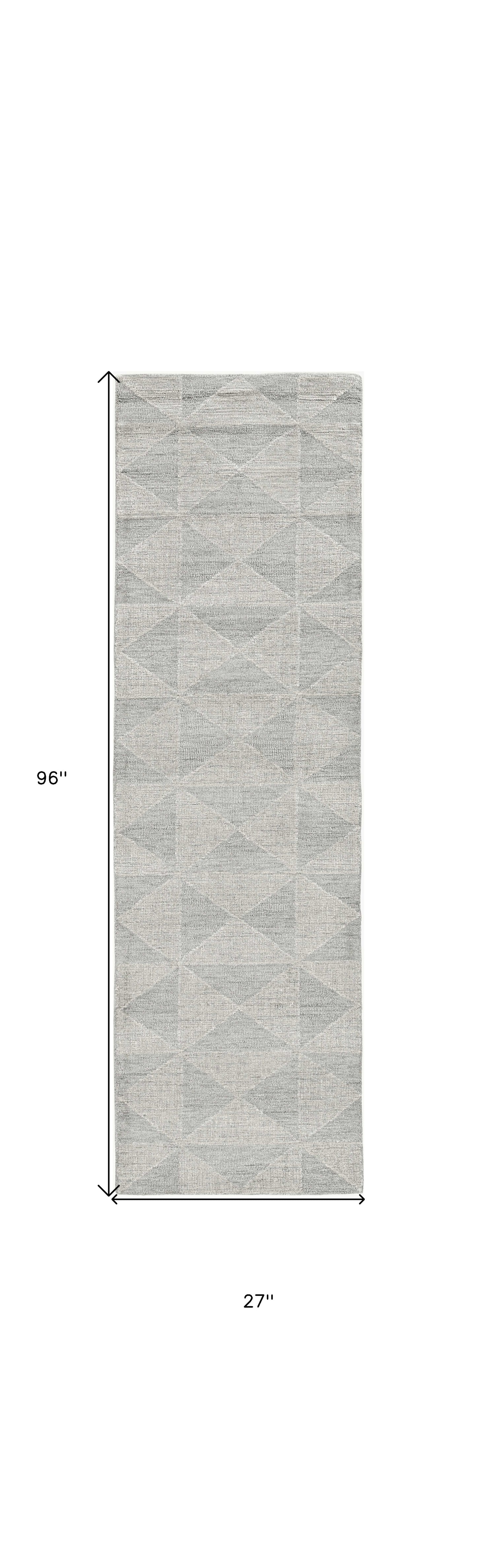 8' Gray And Light Gray Wool Geometric Hand Tufted Runner Rug