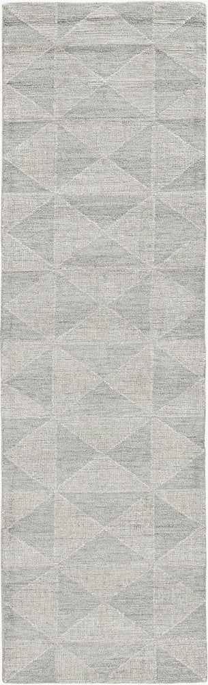 8' Gray And Light Gray Wool Geometric Hand Tufted Runner Rug