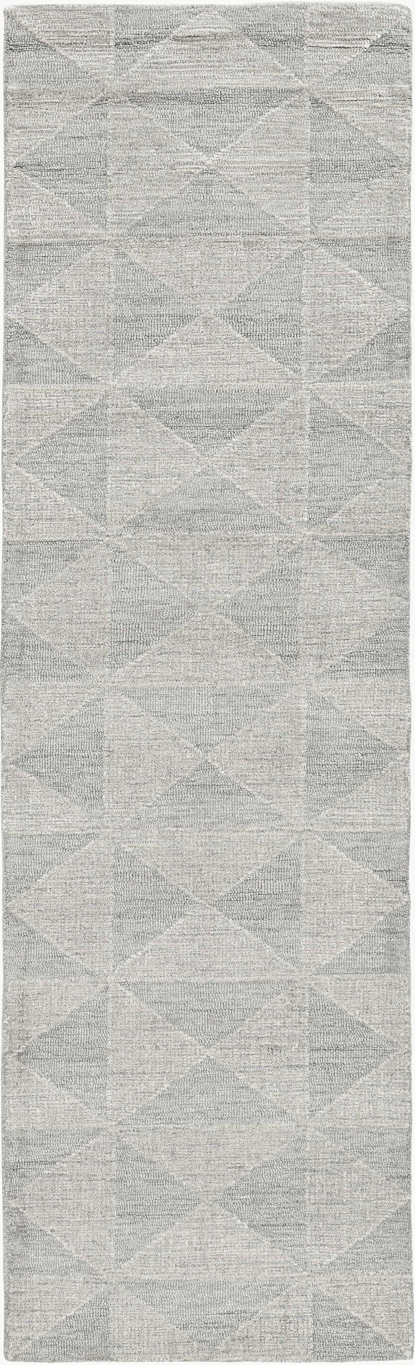 8' Gray And Light Gray Wool Geometric Hand Tufted Runner Rug
