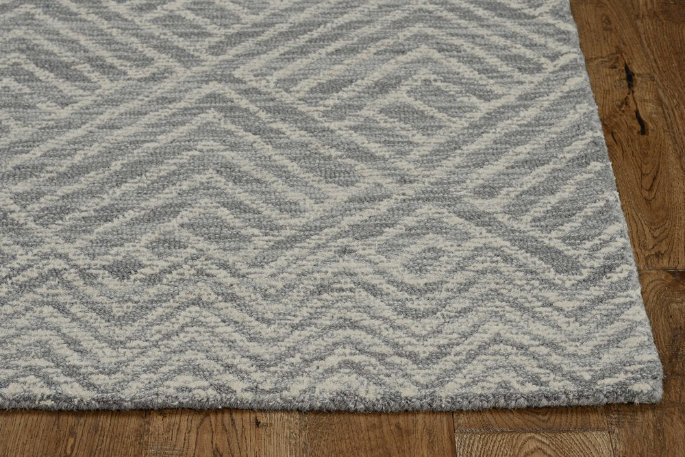 8' Gray And Light Gray Wool Geometric Hand Tufted Runner Rug