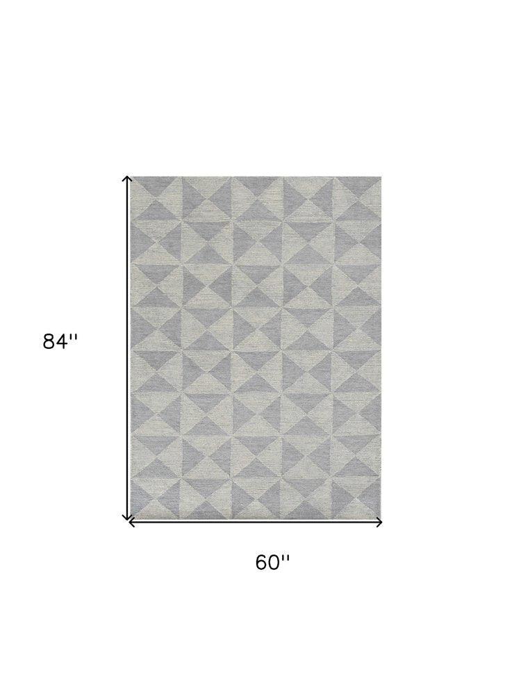 8' Gray And Light Gray Wool Geometric Hand Tufted Runner Rug