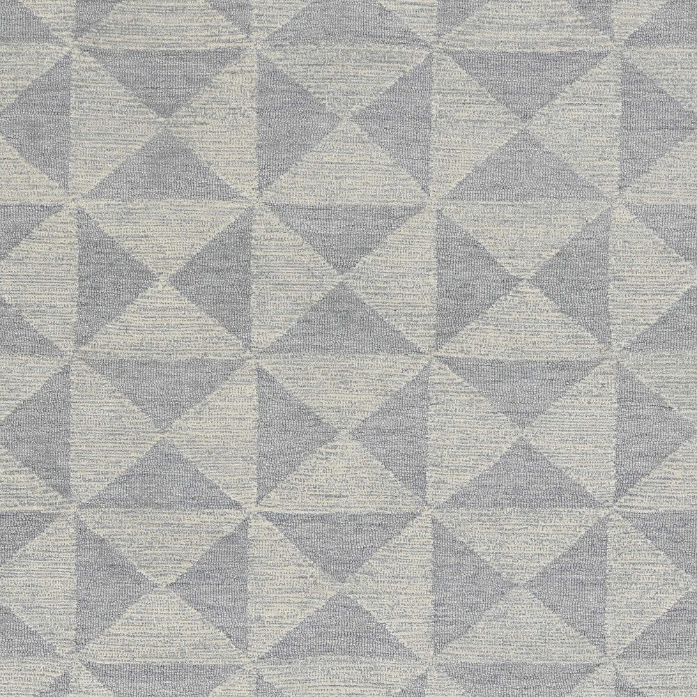 8' Gray And Light Gray Wool Geometric Hand Tufted Runner Rug