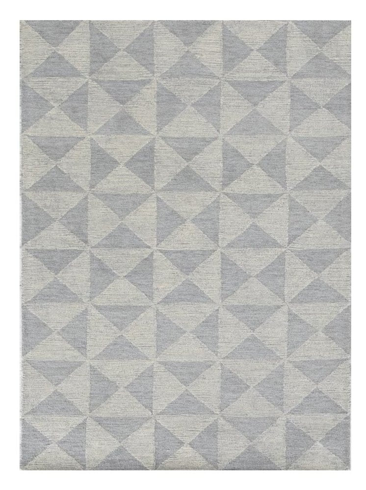 8' Gray And Light Gray Wool Geometric Hand Tufted Runner Rug