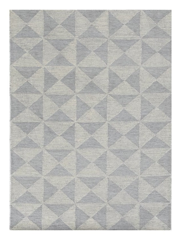 8' Gray And Light Gray Wool Geometric Hand Tufted Runner Rug
