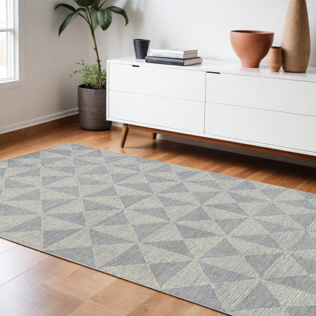 8' Gray And Light Gray Wool Geometric Hand Tufted Runner Rug