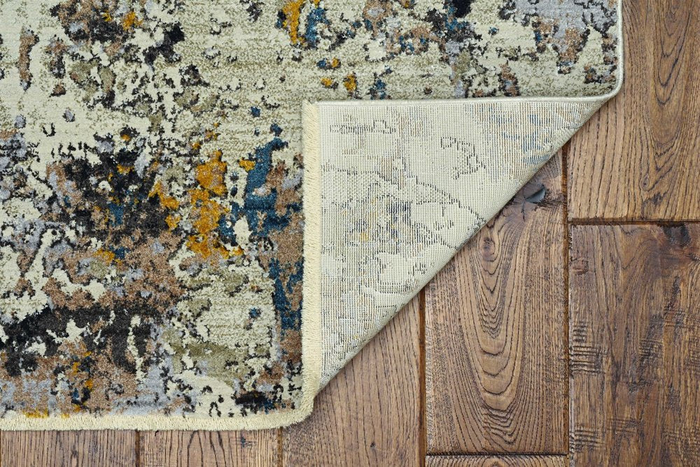 5' X 7' Beige Tan And Gold Abstract Hand Loomed Distressed Area Rug