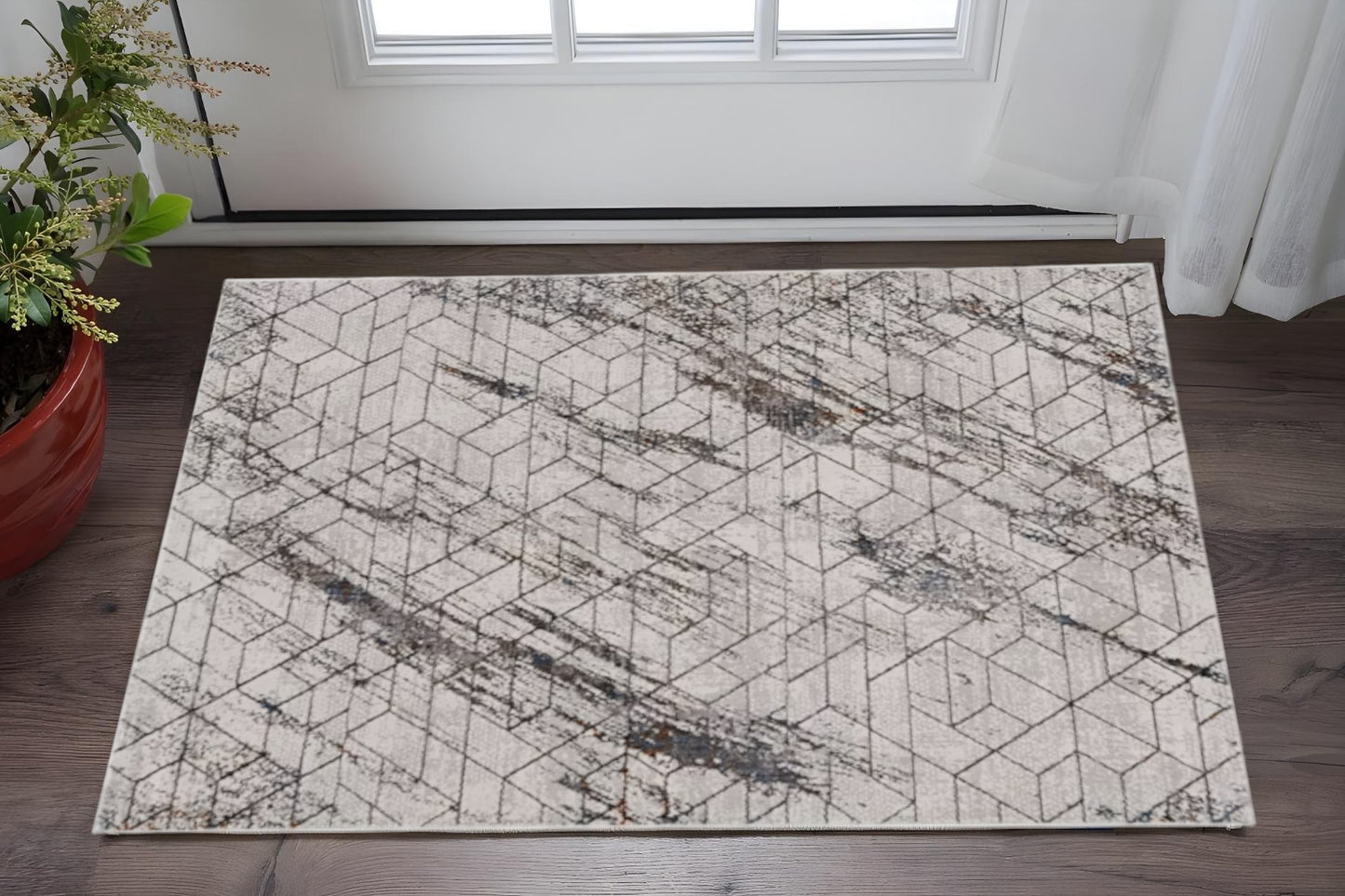 10' X 13' Ivory And Brown Geometric Area Rug