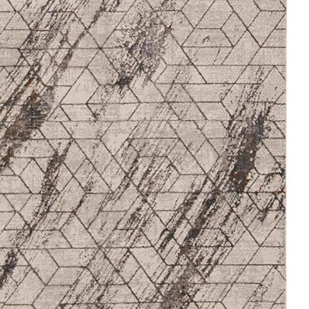 10' X 13' Ivory And Brown Geometric Area Rug