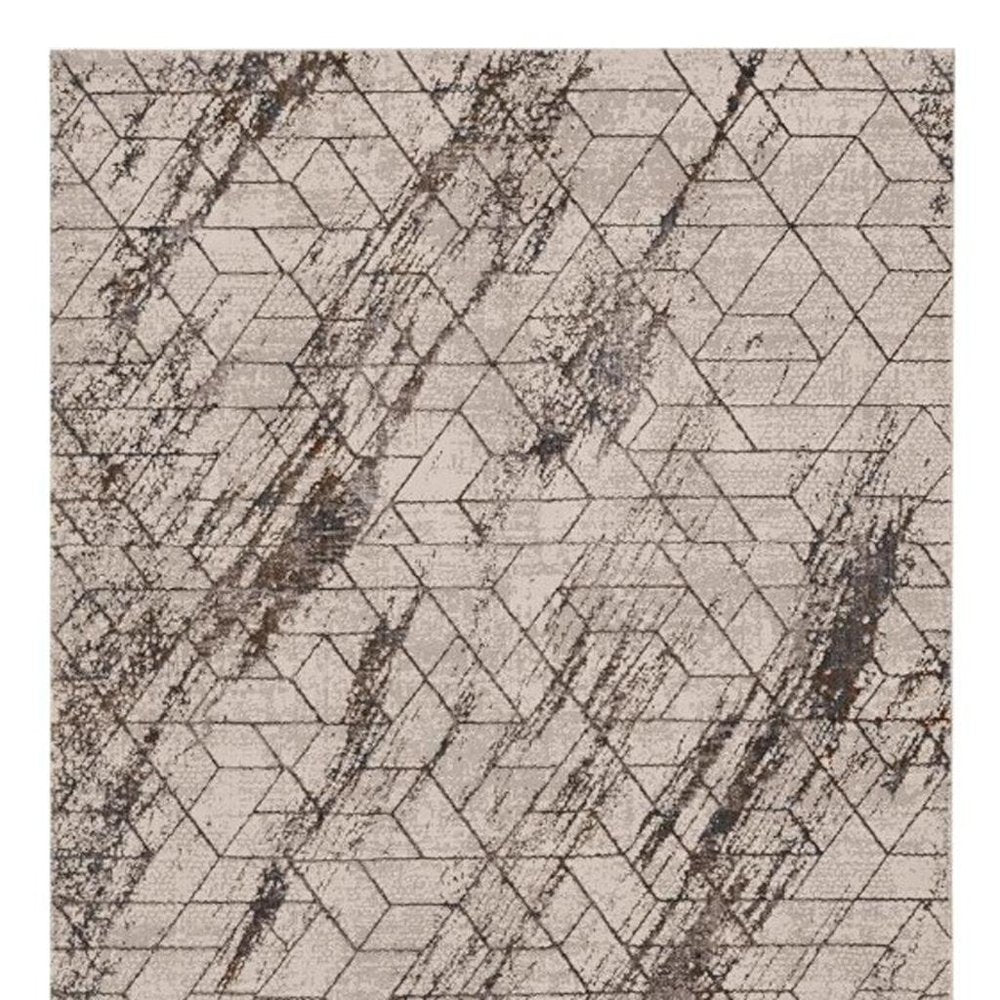 10' X 13' Ivory And Brown Geometric Area Rug