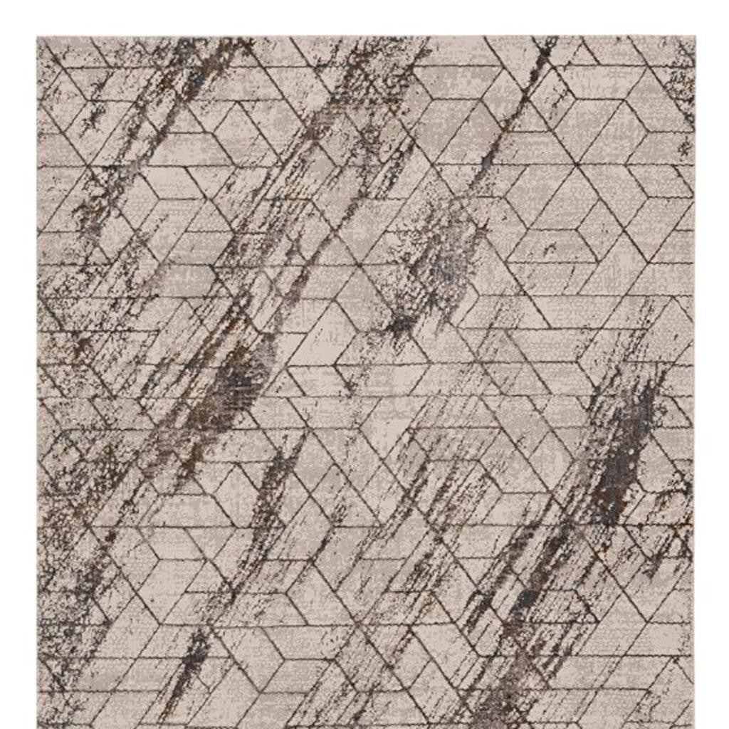 10' X 13' Ivory And Brown Geometric Area Rug